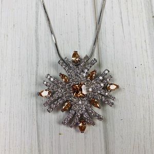 VTG diamond crystal snowflake silver necklace
